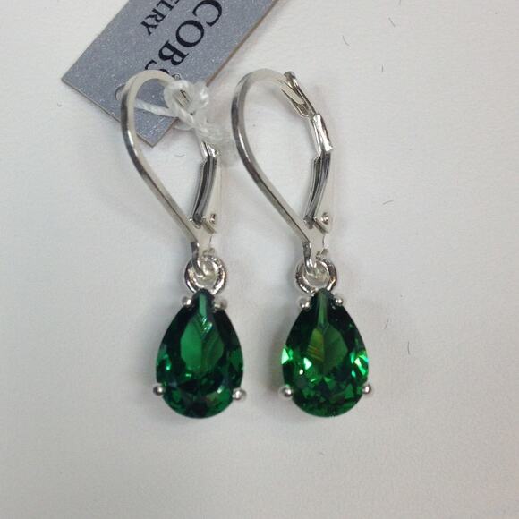 Beautiful 3ctw Pear Cut Emerald Earrings in Sterling Silver Dangle Leverbacks - Picture 2 of 10